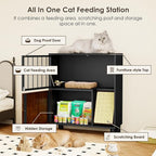 Dog Proof Cat Feeding Station, Metal Cat Feeding Cabinet, Black | Elevated Cat Feeding Station, Pet Food Station with Storage, Cat Bowl Stand, Scratching Board, Stainless Steel Bowls