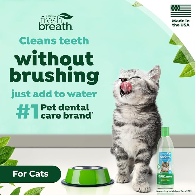 TropiClean Fresh Breath Water Additive for Cats, Cat Breath Freshener, 16oz