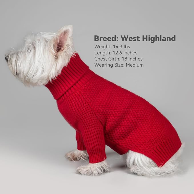 cyeollo Red Dog Sweater Long Sleeve Knitted Turtleneck Pullover Clothes | Ultra Soft Warm Knit, Full Coverage, 4-Way Stretch for Easy Movement, Easy On & Off, Winter Daily Wear for Small Dogs