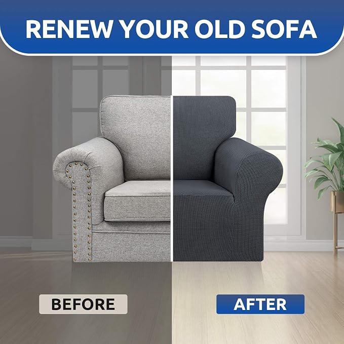 Stretch Chair Sofa Slipcover, Single Couch Cover,Charcoal | 1-Piece Washable Sofa Cover,Pet Friendly (31"-55") Furniture Protector Soft Jacquard Elastic Bottom for Dogs & Kids
