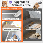 Stainless Steel Cat Litter Box for Small Cats, Odor Free Metal Litter Box | High Sides Lid Open Top Low Entry Litter Pan Easy Cleaning Kitty Cat Box Anti-Urine Leakage Non-Sticky Include Scoop