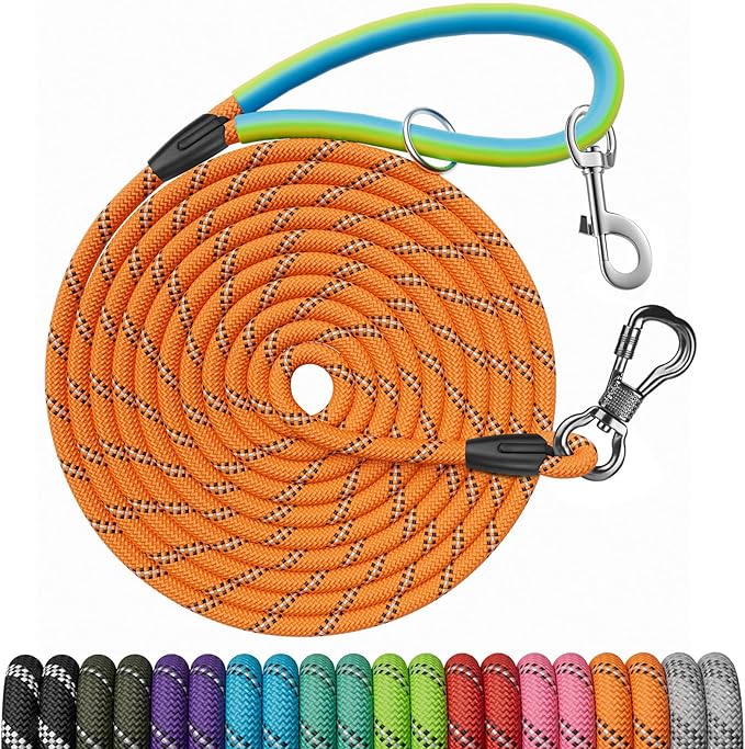 NTR Long Leash, 15 FT Dog Check Cord with 2 Swivel Hooks and Comfortable Padded Handle for Dog Leash for Small Medium and Large Dogs Walking Training Hiking Camping Playing