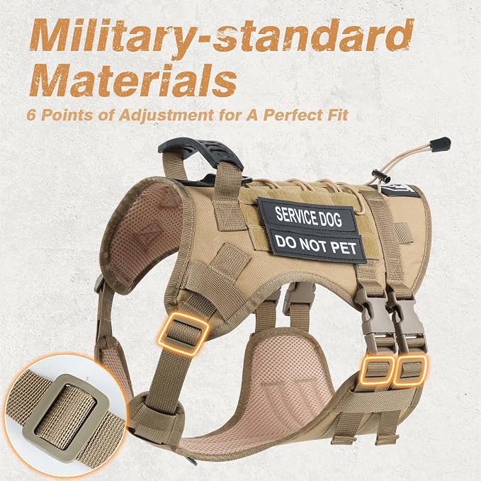 No Pull Tactical Dog Harness Medium Sized Dog, Service Dog Vest, M, Brown | Tactical Dog Vest Harness and Leash Set, Adjustable Military Service Dog Harness with Handle for Medium Large Dogs