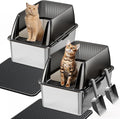 Tripamin 15” XL Stainless Steel Cat Litter Box Enclosure, XXL Stainless Steel High Sides with Lid, Extra Large Metal Cat Litter Box (Translucent Black, 2Pcs-Large-XXL)