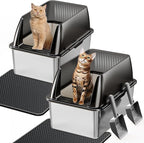 Tripamin 15” XL Stainless Steel Cat Litter Box Enclosure, XXL Stainless Steel High Sides with Lid, Extra Large Metal Cat Litter Box (Translucent Black, 2Pcs-Large-XXL)