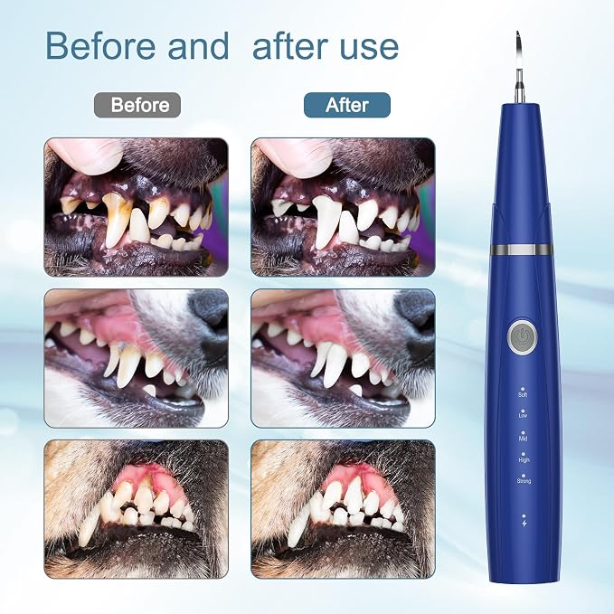 Upgraded Plaque Remover for Teeth, Electric Pet Teeth Cleaning Kit, USB Charging Dog Tooth Brushing Kit, 5 Modes, IPX6 Waterproof Pet Ultrasonic Toothbrush Cleaner for Dogs Cats (Blue)