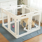 Clear Dog Playpen Extension Panel Set with 1 Door & 1 Side Panel, Height 30 inch, White