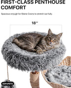 Sopapets Solid Wood Cat Tree for Large Cat, 41.3" Modern Cat Tower with Heavy Duty Real Branch & Hand-Woven Basket, Sisal Scratching Posts & Cozy Bed, Luxury Furniture for Indoor & Maine Coon, Gray