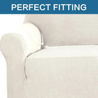 H.VERSAILTEX Stretch Couch Cover 2 Cushion Sofa Loveseat Slipcover|Sofa Cover for Love seat 1 Piece with Elastic Bottom, Textured Checked Jacquard Fabric(Loveseat 58"-70" Wide, Ivory)