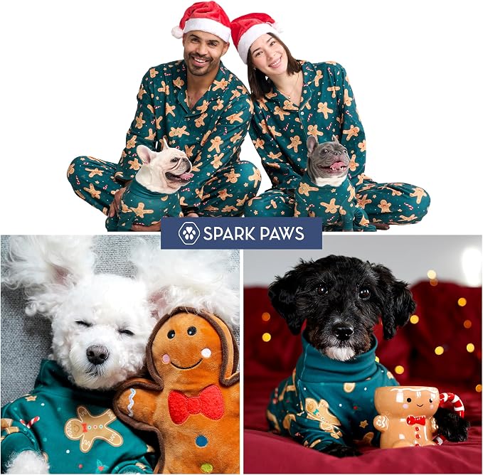 Spark Paws Dog Christmas Pajama, Dog Recovery Suit Male, Onesie, Ultra-Soft and 4-Way Stretch, for Small Medium and Large Breeds - Gingerbread Man - S