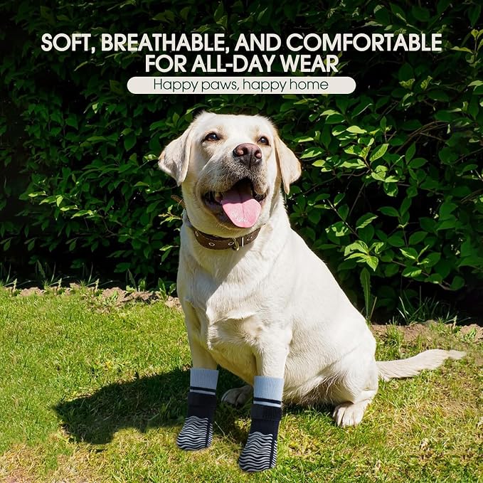Kuoser Non Slip Dog Socks for Hardwood Floors, Dog Grippy Socks with Double-Sided Traction, Anti Slip Dogs Booties Paw Protectors to Prevent Licking Paws for Small Medium Large Senior Dogs, 4 Pack-XS