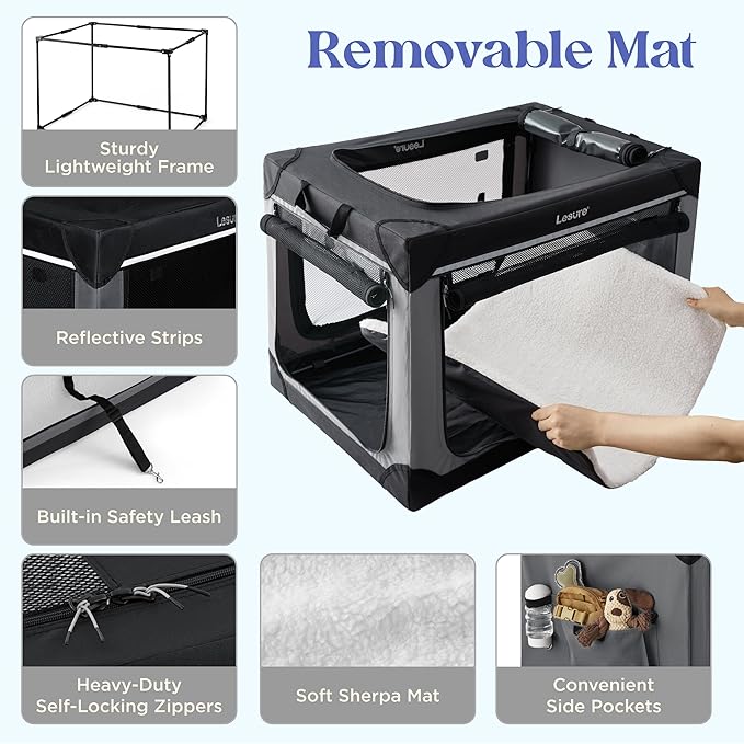 Lesure Today Show Soft Collapsible Dog Crates for Large Dogs, 36in Black | Portable Travel Camping Pet Kennel, 4-door, Indoor and Outdoor Use, Easy to Set Up and Fold, For Large Breeds Up to 70 lbs