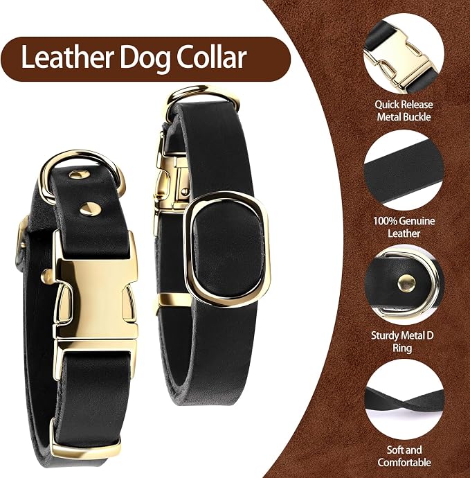 Leather Dog Collar and Leash Set, 6FT Heavy Duty Leather Training Leash with Adjustable Dog Collar, Soft and Durable Dogs Leashes and Collars Set for Small Medium Large Dogs (Black, XL)