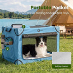 Portable Collapsible Soft Dog Crate for Small Dogs, 26in Blue | Oxford Cloth Travel Camping dog kennel with 4 Mesh Windows & 2 Storage Pockets,for Indoor & Outdoor Use