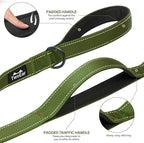 TwoEar 4FT 1IN Strong Green Dog Leash with 2 Padded Handles, Traffic Handle Extra Control, Comfortable Soft Dual Handle, Auto Lock Hook, Reflective Walking Lead for Small Medium and Large Dogs