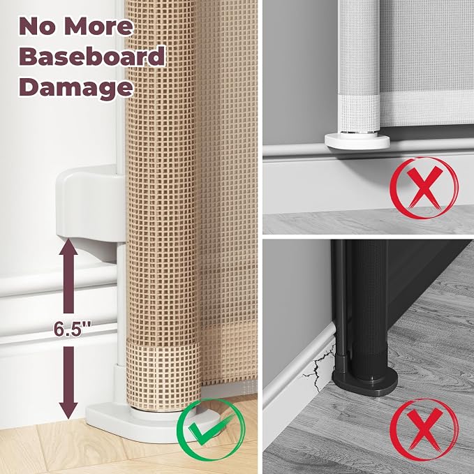 Retractable Baby Gate for Stairs & Doorways, Dog Gate Indoor Outdoor | Extends to 55" Wide 34" Tall Mesh Child Gate for Hallways, Deck, Porch, Pet Toddler Safety Essentials, Easy Install, Beige