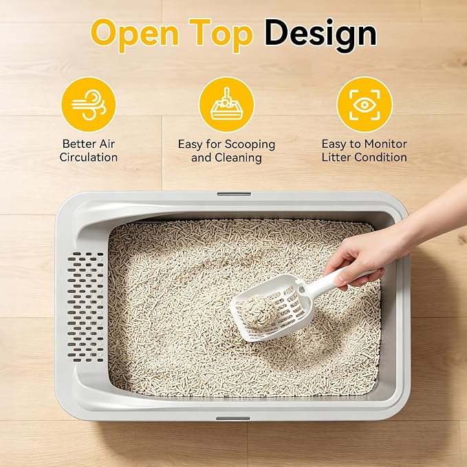 2-Pack XL Stainless Steel Cat Litter Box for Large Multi-Cat, Gray | High Sides, Extra Large Tall Wall Open Top Deep Metal Pan, Anti-Leak Non-Stick Odor Control, 2 Scoops Included