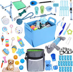 65 Pcs Puppy Supplies Starter Kit Small Dog Essentials Includes Dog Leash, Toys, Bowl, Brushes, Water Bottles, pet Blankets Puppy Accessories for New Welcome Gift Supplies(Cool,Blue)