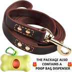 Leather Dog Leash 6 ft x 3/4 inch - Soft, Strong, Heavy Duty for Large & Medium Breeds - Dog Lead for Walking (Brown - Gold Colored Clasp, L - 6 ft x 3/4 inch)