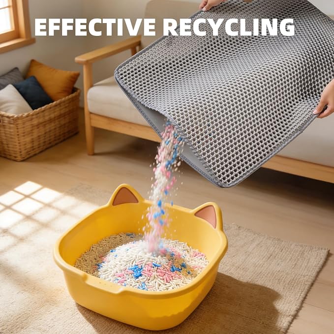 Cat Litter Mat 24x15 Inches, Honeycomb Double Layer Litter Trapping Mat, Waterproof Leakproof Urine Proof Cat Litter Box Mat for Cat Litter Box Area, Floor, Kitty Litter Rug