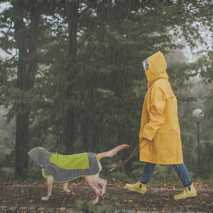 IECOii Large Dog Raincoat Waterproof,Hooded Rain Jacket Keep Dog Dry in Wet Weather,Reflective Rain Poncho Clothes with Convenient Leash Hole/Adjustable Magic Sticker/Easy On and Off/,Green,Large