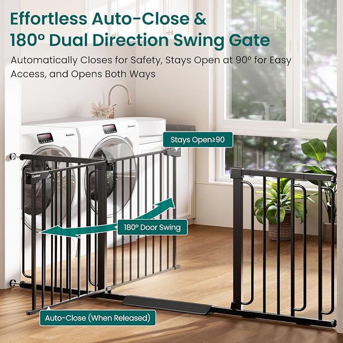 Cumbor Extra Wide Baby Gate, 36.6-69" Walk-Through Dog Gate Black | Auto-Close & Dual Lock Pet Gates for Stairs, Doorways & Hallways, 30.5" Tall Easy Install Pressure-Mounted Safety Gate Indoor