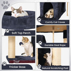 58.5inch Large Cat Tree Tower Condo for Indoor Cats, Soft Plush Multi-Level Climbing Tree Cat House with 2 Cat Cave, Scratching Post, More Entrance/Exit, Sisal Staircase, Light Black