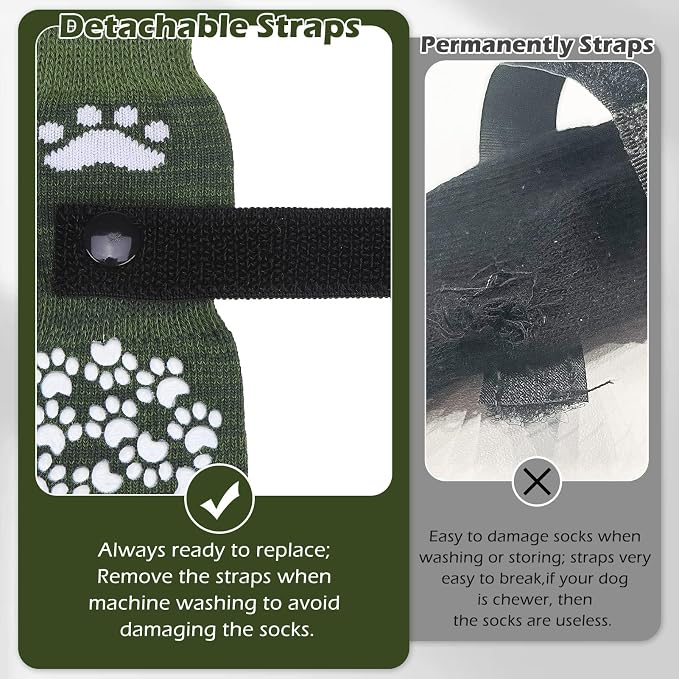 EXPAWLORER Anti Slip Dog Socks to Prevent Licking Paws, Shoes for Hot Pavement, Dog Booties for Small Medium Large Senior Dogs, Traction Control Boots & Paw Protectors for Hardwood Floors ArmyGreen