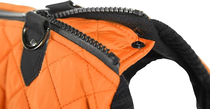Gooby Fashion Vest Dog Jacket - Orange, Large - Warm Zip Up Bomber Vest with Dual D Ring Leash - Winter Water Resistant Small Dog Sweater