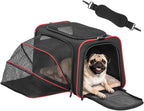Petsfit Large Expandable Cat Carrier for Travel, Up to 18 lb | 19 x 12 x 12 in; roomy expandable space with a reinforced frame, locking zippers, interior safety tether and large pocket.