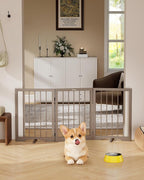 Free Standing Dog Gate Indoor, Foldable Dog Gate for Doorways Stairs | 3-Panel Freestanding Pet Gate with Support Feet for Stability, Folding Puppy Gate Easy to Move, Doggy Gate 54"x24", Brown