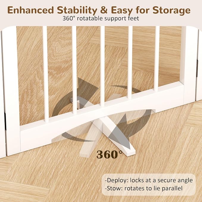 Free Standing Dog Gate Indoor, Foldable Dog Gate for Stairs Doorways | 3-Panel Freestanding Pet Gate with Support Feet for Stability, Folding Puppy Gate Easy to Move, Doggy Gate 54"x24", White