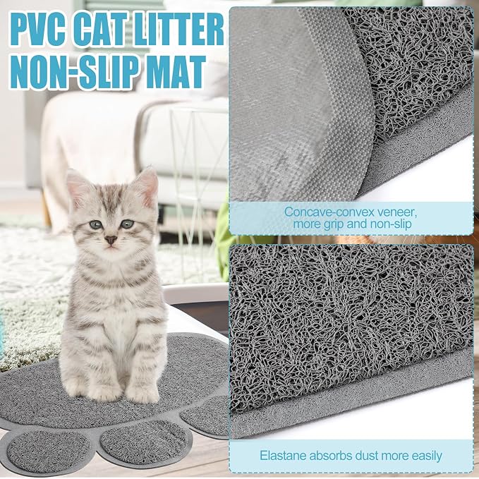 7 Pcs Small Cat Kitten Starter Kit Cat Litter Box with Shovel Paw Litter Mat Double Automatic Kitten Bowls Toy Teaser Stick Collar Essentials Kits for 1-3 Lbs Beginner(Stylish,Fresh Blue)