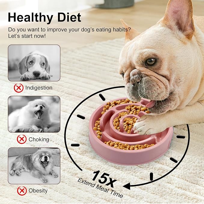 Slow Feeder Dog Bowls, Puzzle Dog Bowl with Anti-Slip, Slow Feeder & Non-Slip Design, Boredom and Anxiety Reducer, Suitable for All Breed Dogs and Cat