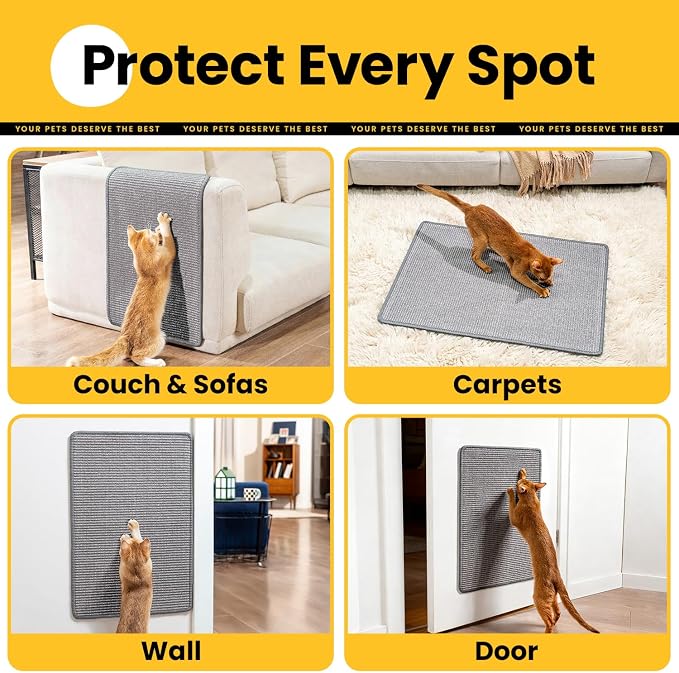 Conlun Cat Scratcher Mat,Natural Sisal Cat Scratch Pad,Horizontal Floor Cat Scratching Pads Rug for Indoor Cats Grinding Claws Nails,Cat Furniture Protector for Couch & Carpets & Sofas | High-density Sisal Cat Scratching Pad Rug, No Fraying, Mess-free,...