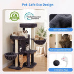 Heybly Cat Tree with Reinforced Big Base, 41.3 in Sturdy Cat Tower HCT075G | Indoor Cat Furniture Featuring 2 Roomy Platforms, Double Condos, 2 Cozy Baskets, Full Sisal Scratching Posts, Smoky Gray