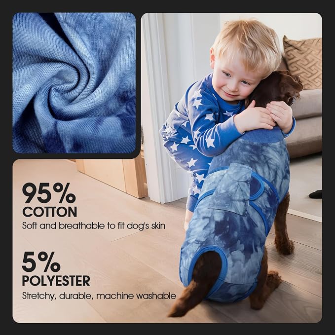 FUAMEY Recovery Suit for Dogs After Surgery,Soft Breathable Dog Bodysuit | E-Collar & Cone Alternative Surgical Suit,Male Female Dog Neuter Spay Suits Anti Licking Wounds Onesie Blue Tie Dye S