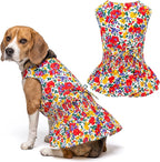 Parisian Pet Floral Dog Dress - 100% Cotton Summer Clothes for Large Dogs Girl - Ruched Waist Pet Dress - Stylish Printed Beach Dog Outfit - Lightweight Puppy Clothes - Sleeveless Dresses for Dogs