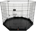 PJYuCien Puppy Playpen with Bottom Pad and Door, 8 Panels 42" H, Black | 24"W, Dual-function Pad, For Large Pets, Foldable Octagonal Pen, Versatile, Indoor & Outdoor, Backyard, Protects Floors