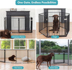 No Pawblems Full Metal Freestanding Dog Gate with Door, 30" Tall | Foldable Pet & Dog Fence for Stairs/Deck/Doorways, Indoor/Outdoor, Freestanding & Wall Mount, 104" Wide, 4 Panels, Black