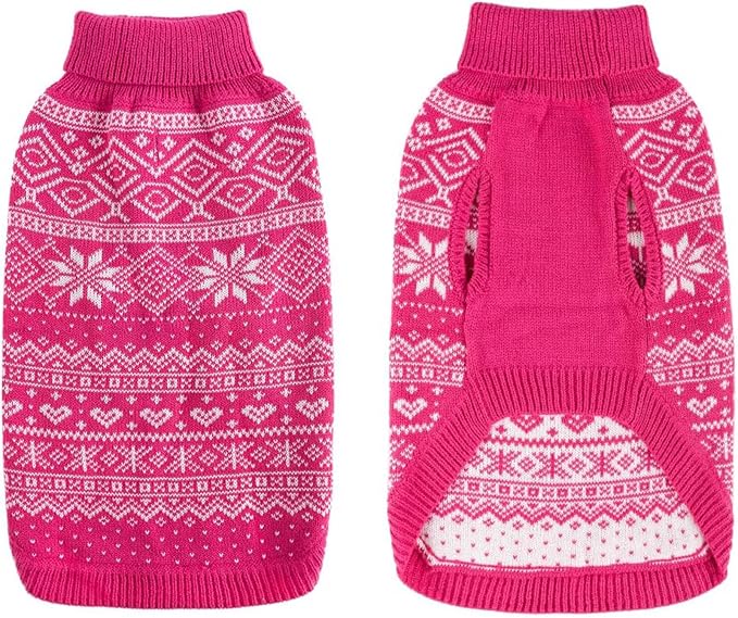HOMIMP Dog Sweater Argyle - Warm Sweater Winter Clothes Puppy Soft Coat, Ugly Dog Sweater for Small Medium and Large Dogs, Pet Clothing Boy Girl Pink