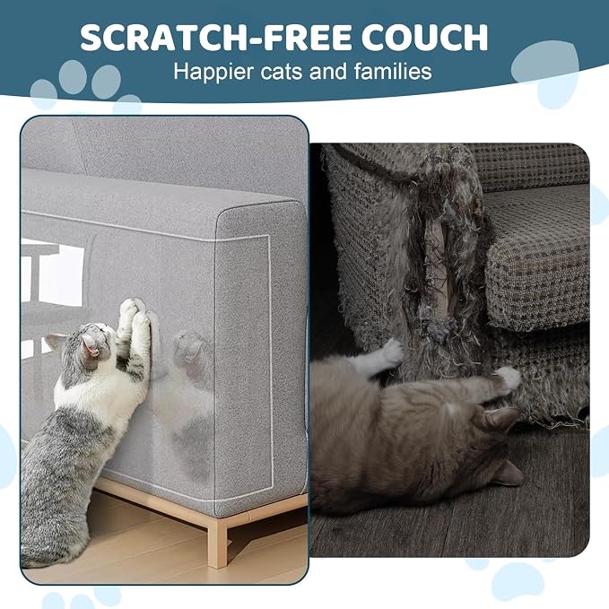 Transparent Cat Scratch Furniture Protectors 12x196.8in Scratch Guards | transparent guards, heavy-duty anti-scratch, safe for leather, fabric, wood, peel-and-stick, residue-free removal