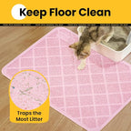 Conlun Cat Litter Mat Litter Trapping Mat, 35" x 23" Premium Durable PVC Grid Mesh with Scatter Control, Non-slip, Less Waste Cat Litter Box Mat, Pink