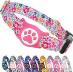Airtag Dog Collar,with Waterproof airtag Holder，Original Stylish Cute Pattern Design.QR Code ID Buckle，Comfortable Soft Cotton for Small Medium Large Dogs