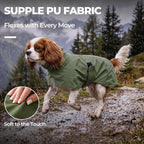 PU Dog Raincoat, Non-Toxic & Odorless Waterproof Vest, Adjustable High Neck and Hook & Loop Belly Closure for Rainy Potty Breaks & Wet Weather Outdoor Walks (Olive Green, X-Small)