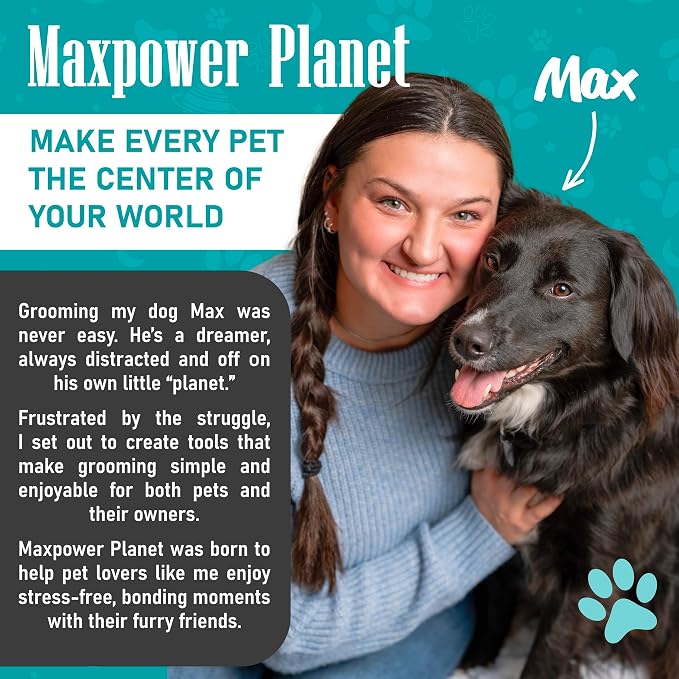Maxpower Planet Dog Rake and Brush Set for Shedding, Undercoat & Mats | Deshedding Tool, Detangling, Self-Cleaning Design, Medium & Long Hair, For Cats Too, Gentle Grooming