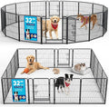 Metal Dog Playpen - 32" Height 16 Panels Foldable Exercise Pen for Dogs Indoor/Outdoor Pen with Door for Pet Animals Portable Pet Playpen Polygon Dog Enclosure (Black)