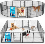 Metal Dog Playpen - 32" Height 16 Panels Foldable Exercise Pen for Dogs Indoor/Outdoor Pen with Door for Pet Animals Portable Pet Playpen Polygon Dog Enclosure (Black)