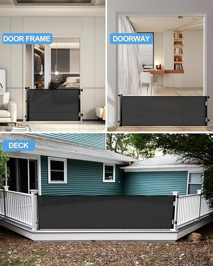Veraste Retractable Baby Gate,Mesh Baby Extra Wide Gate,Extra Long Dog Gate,33" Tall,Large Extends up to 150" Wide,Child Safety Extra Large Gate for Doorways, Stairs, Indoor/Outdoor（Black,33"x150"）