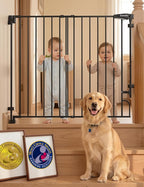 Babelio 36" H Removable Baby Gate for Stairs No Bottom Bar, 29-43" W, Black | Hardware Mounted (Drill Needed)| Wide Walk-Thru| Auto-Close Safety Dog/Pet Gate for Stairs & Doorways